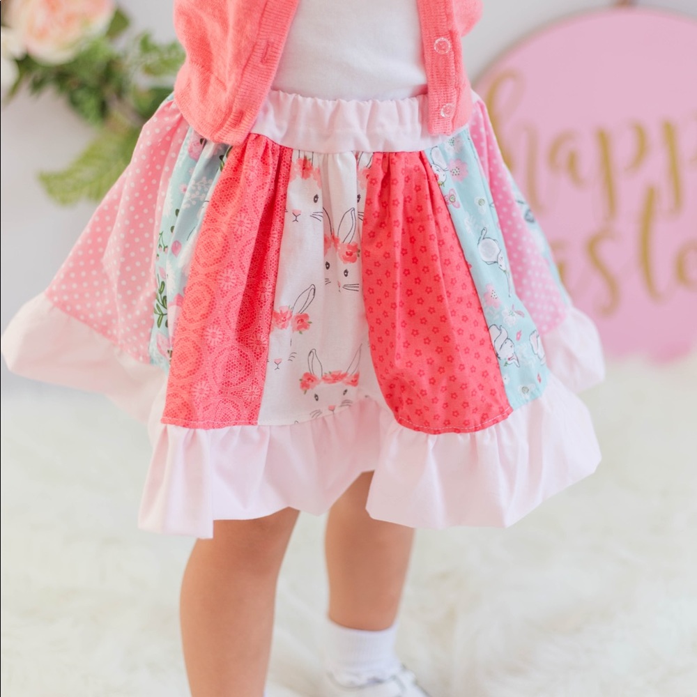 Easter bunny spring floral patchwork skirt 6y